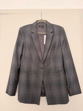 Theory Power Jacket, Gray Plaid Single-Button Blazer, Size 10